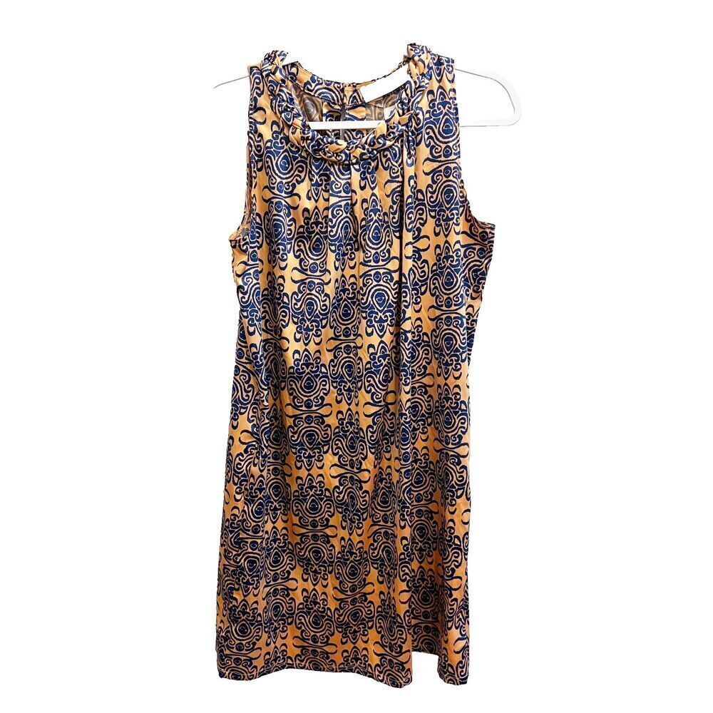 Tracy Negoshian Womens Orange Blue Shift Dress L Knee Length Keyhole Sleeveless